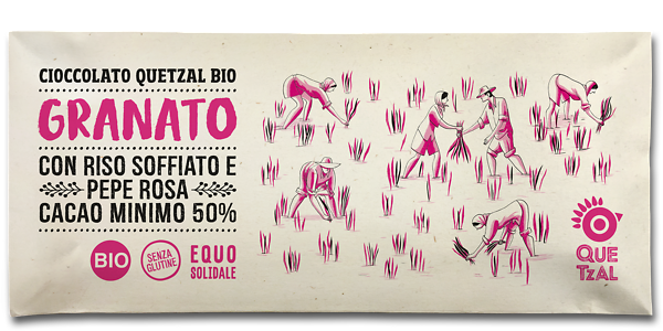 Cioccolato Quetzal bio al pepe rosa con riso soffiato